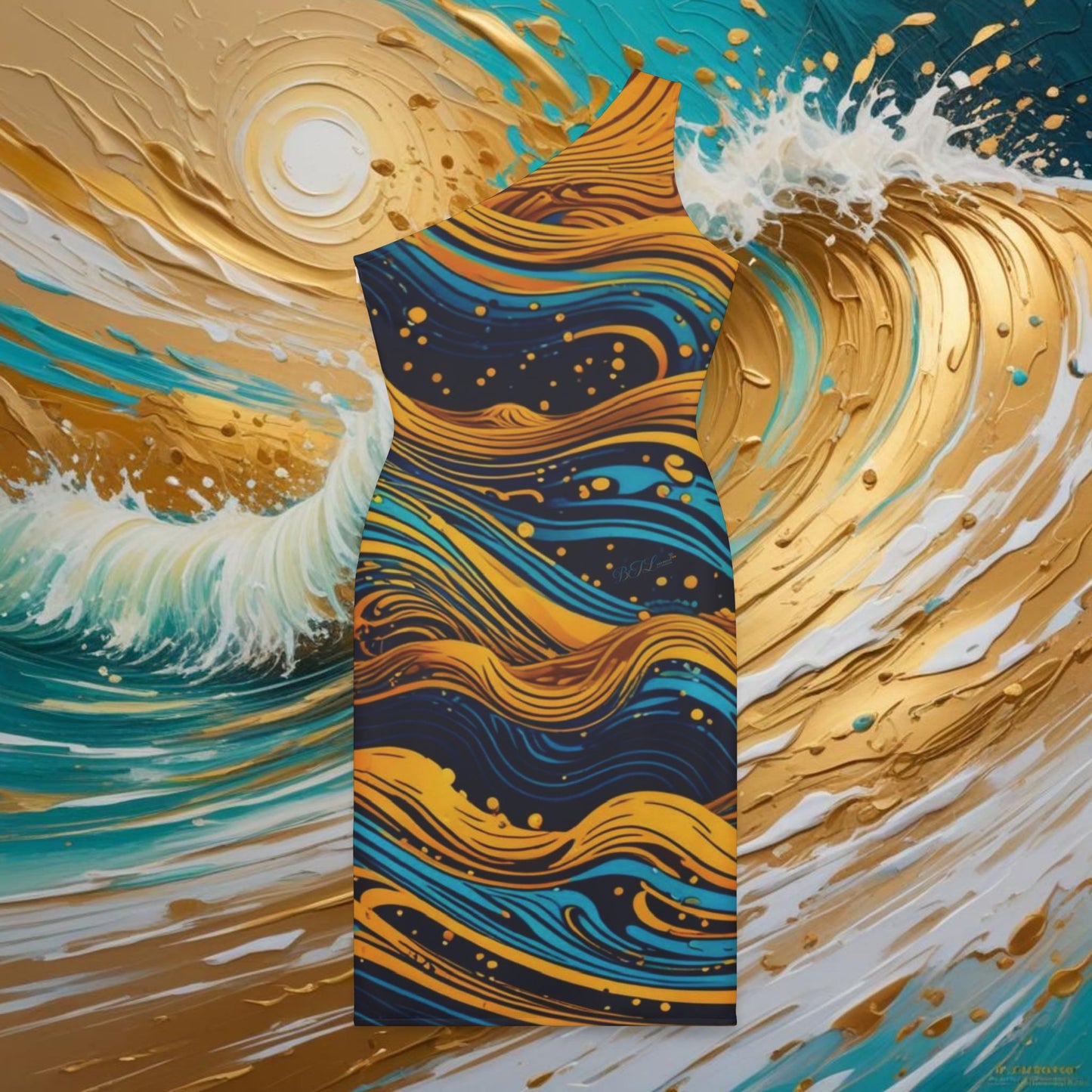 Bodycon Aloha Dress "Waves & Tide of Gold"