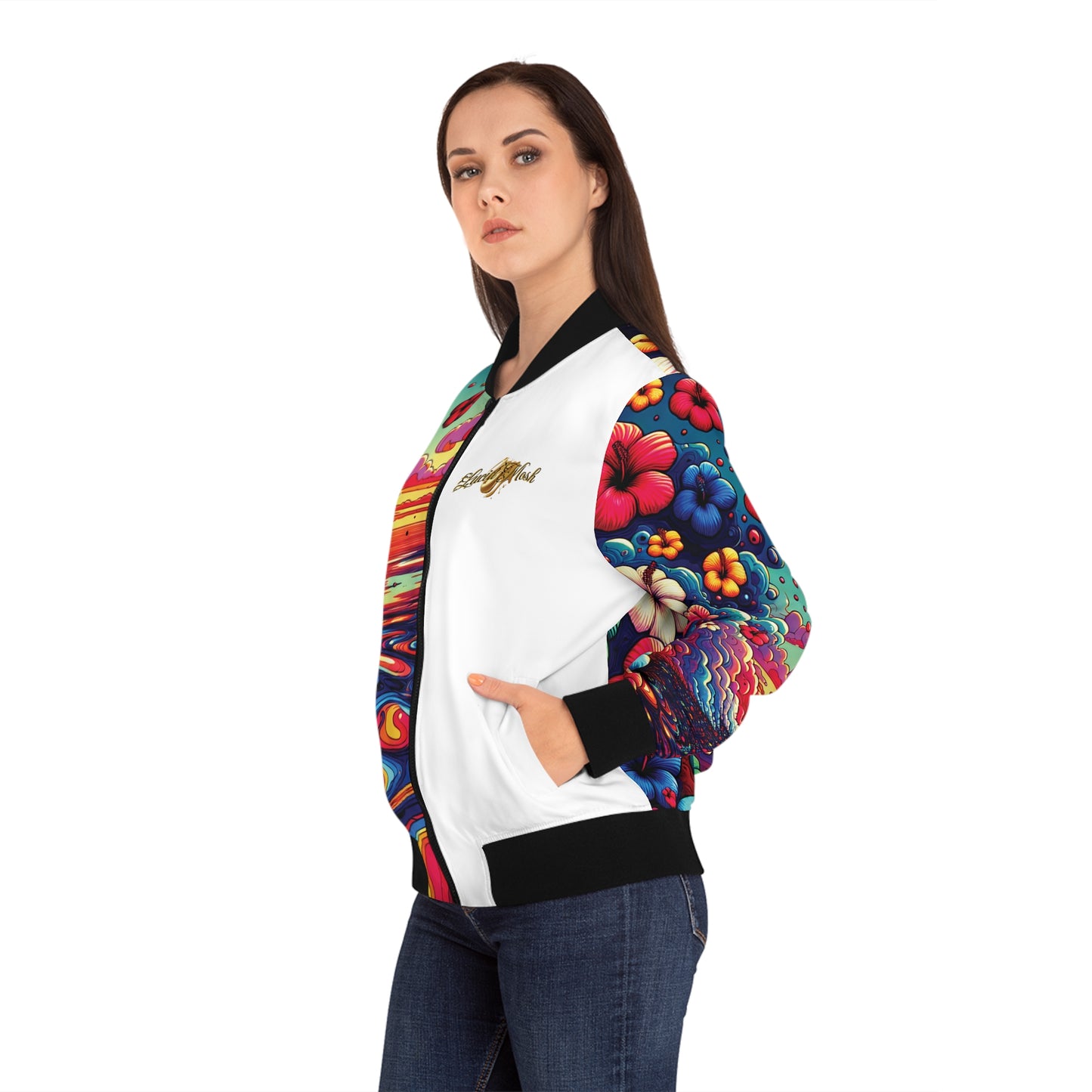 Women's Sunset Hibiscus Bomber Jacket