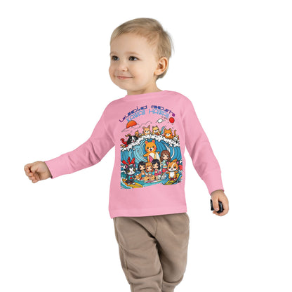 Toddler Long Sleeve Tee - Kawaii Hawaii Kid Mosh Design by LUCID MOSh