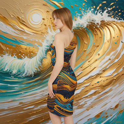 Bodycon Aloha Dress "Waves & Tide of Gold"