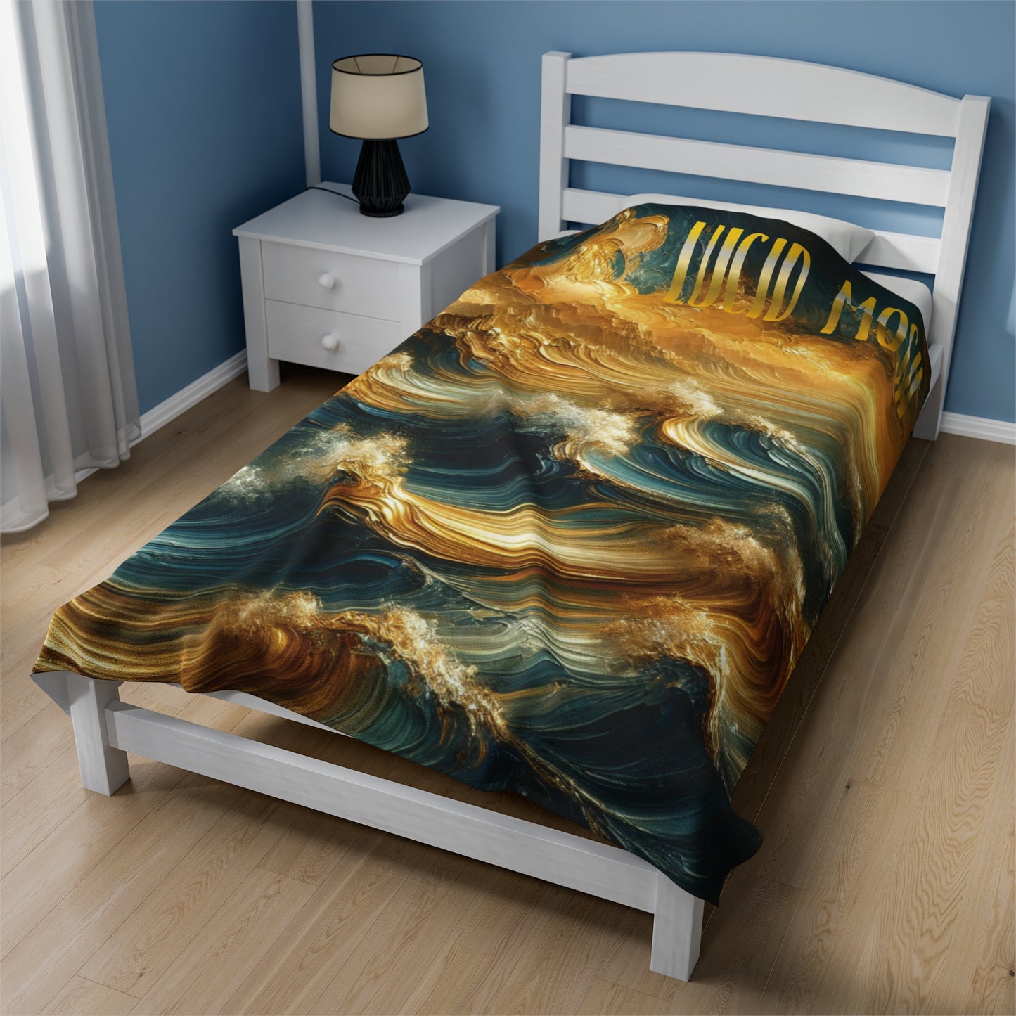 "Stormy Gold Ocean" Plush Velveteen Blanket by LUCID MOSh A Stroking Haven for Your Senses