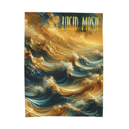 "Stormy Gold Ocean" Plush Velveteen Blanket by LUCID MOSh A Stroking Haven for Your Senses