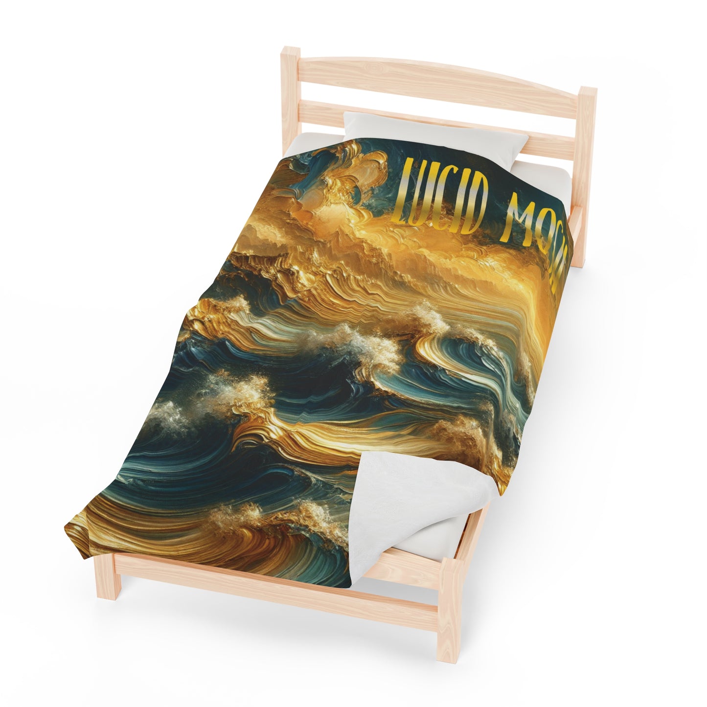 "Stormy Gold Ocean" Plush Velveteen Blanket by LUCID MOSh A Stroking Haven for Your Senses