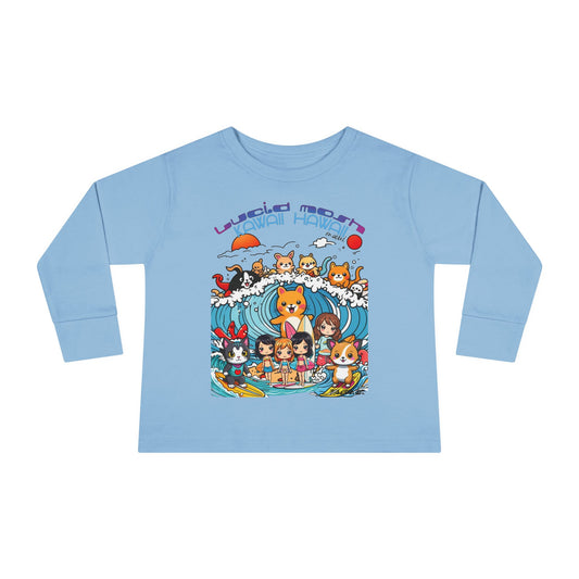 Toddler Long Sleeve Tee - Kawaii Hawaii Kid Mosh Design by LUCID MOSh