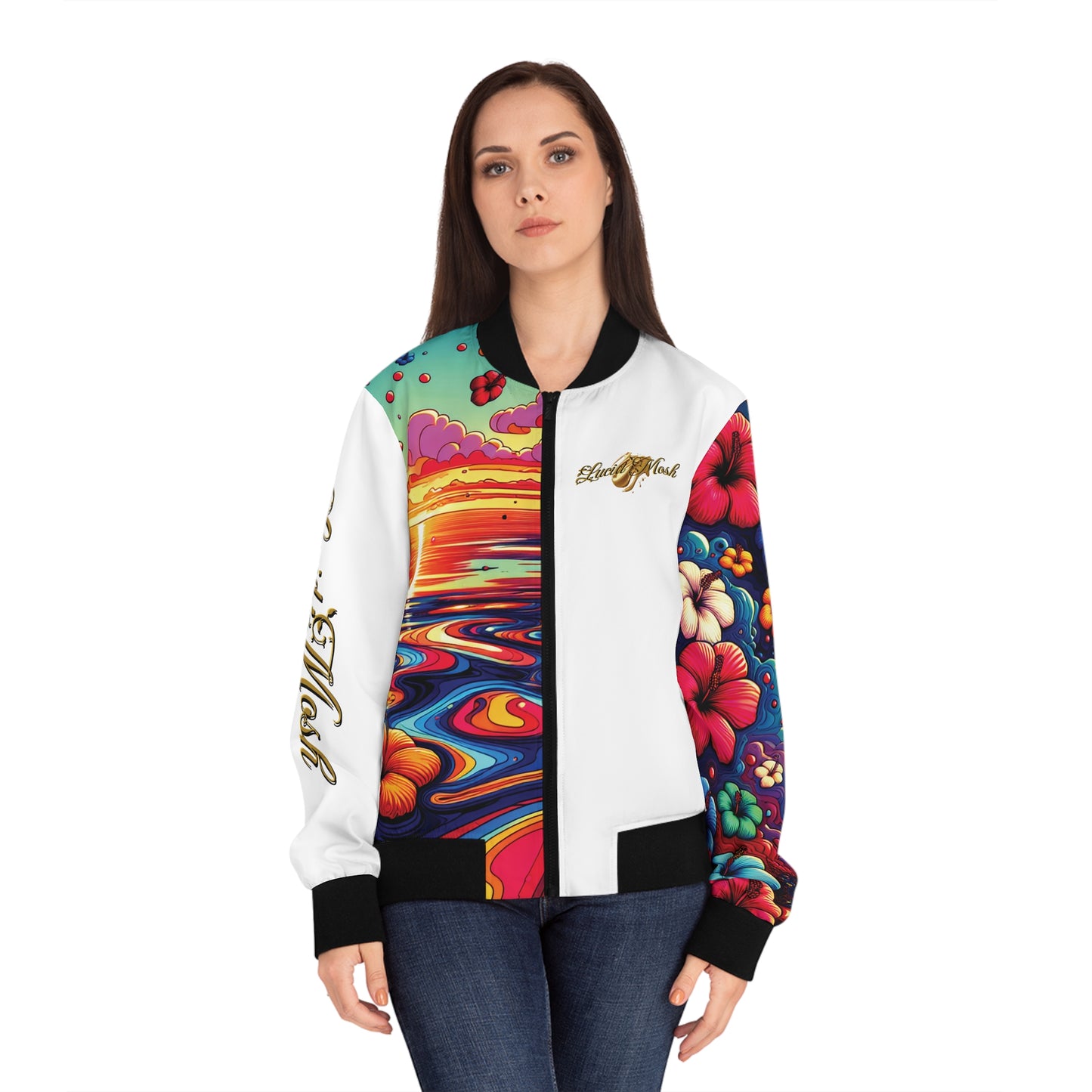 Women's Sunset Hibiscus Bomber Jacket