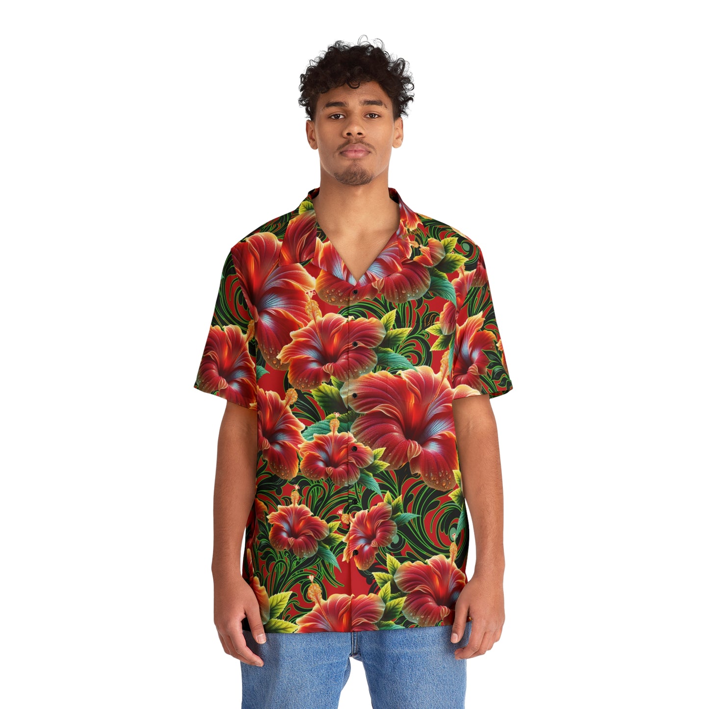 Sunset Fire Red Hibiscus Aloha Attire by LUCID MOSh