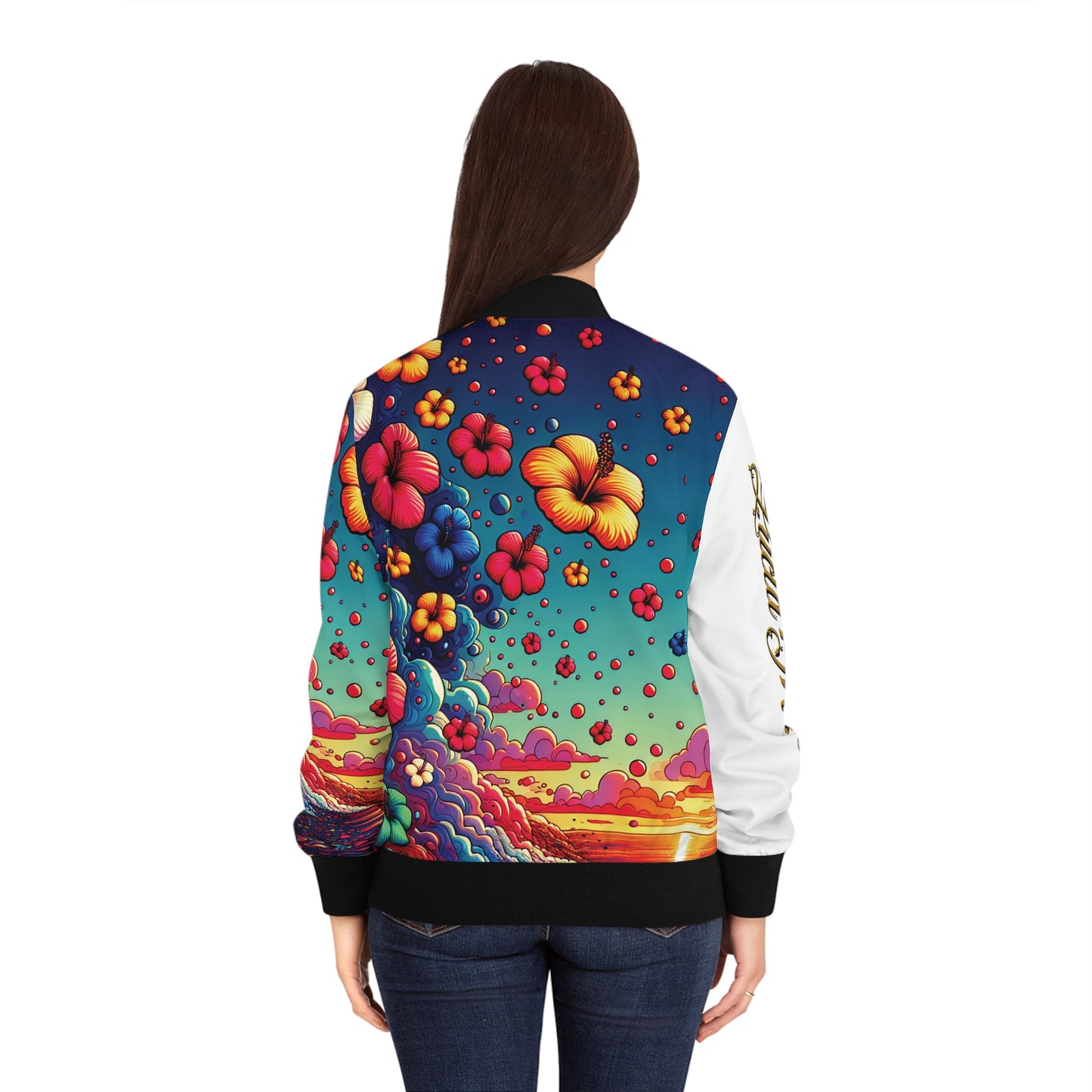 Women's Sunset Hibiscus Bomber Jacket