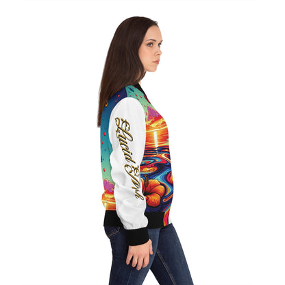 Women's Sunset Hibiscus Bomber Jacket