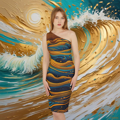 Bodycon Aloha Dress "Waves & Tide of Gold"