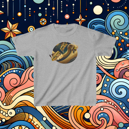 KID MOSh T-Shirt Outer Space Surfing and Galaxy Gold Waves by LUCID MOSh