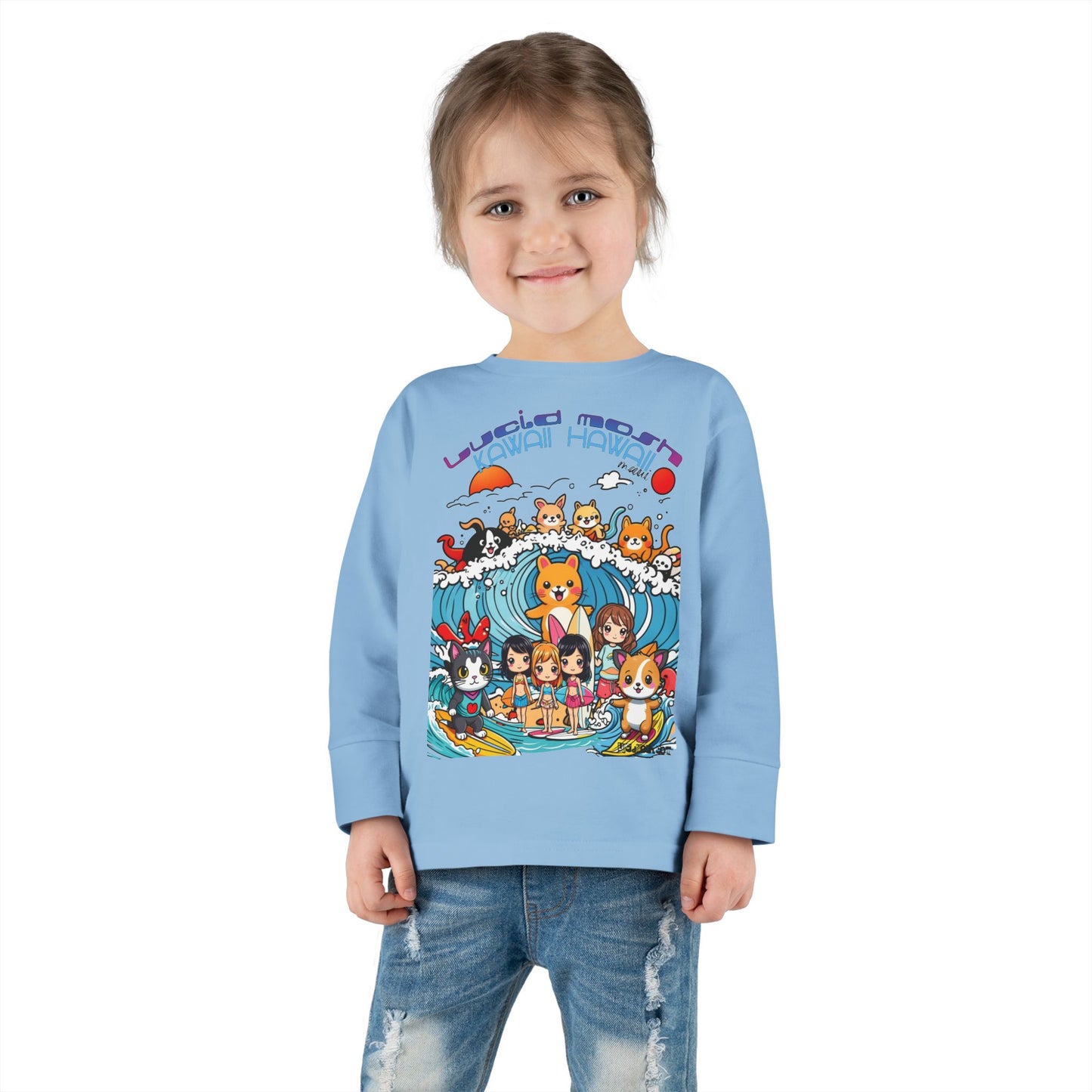 Toddler Long Sleeve Tee - Kawaii Hawaii Kid Mosh Design by LUCID MOSh